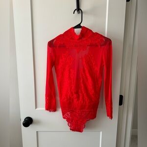 Revolve Red Lace Body Suit